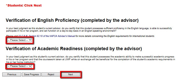 English Proficiency and Academic Readiness section