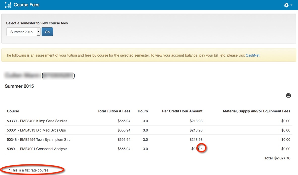 courses marked as having flat rates