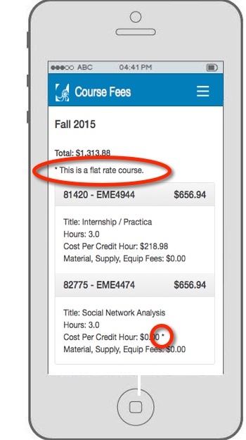 courses marked as having flat rates, from a mobile device