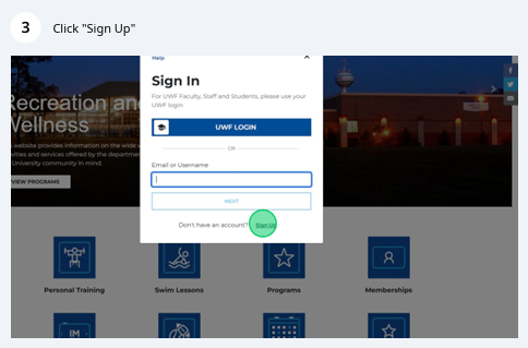 click sign up on bottom of open box