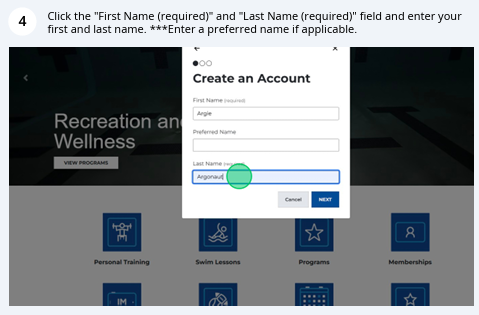 enter in required information