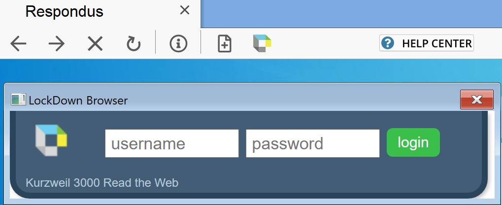 Screenshot of Kurzweil pop-up window of where to add your credentials including username and password.
