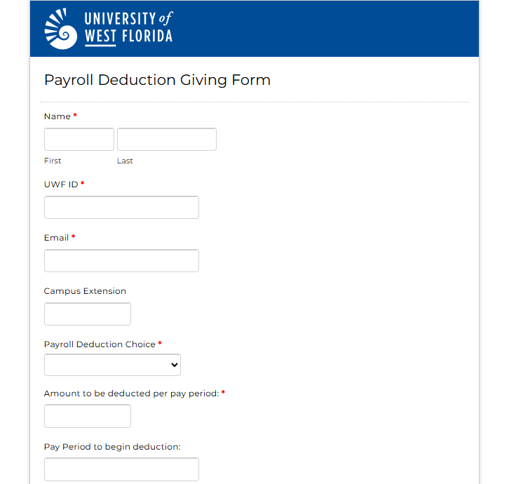 Screenshot of UWF Payroll Deduction Giving form