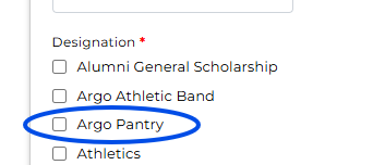 Argo Pantry checkbox circled under Designation