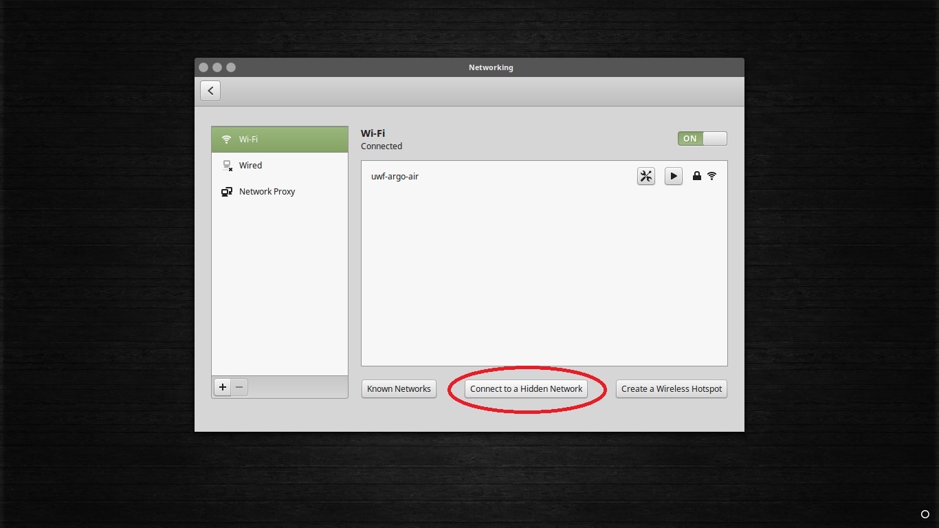 connect to a hidden network button