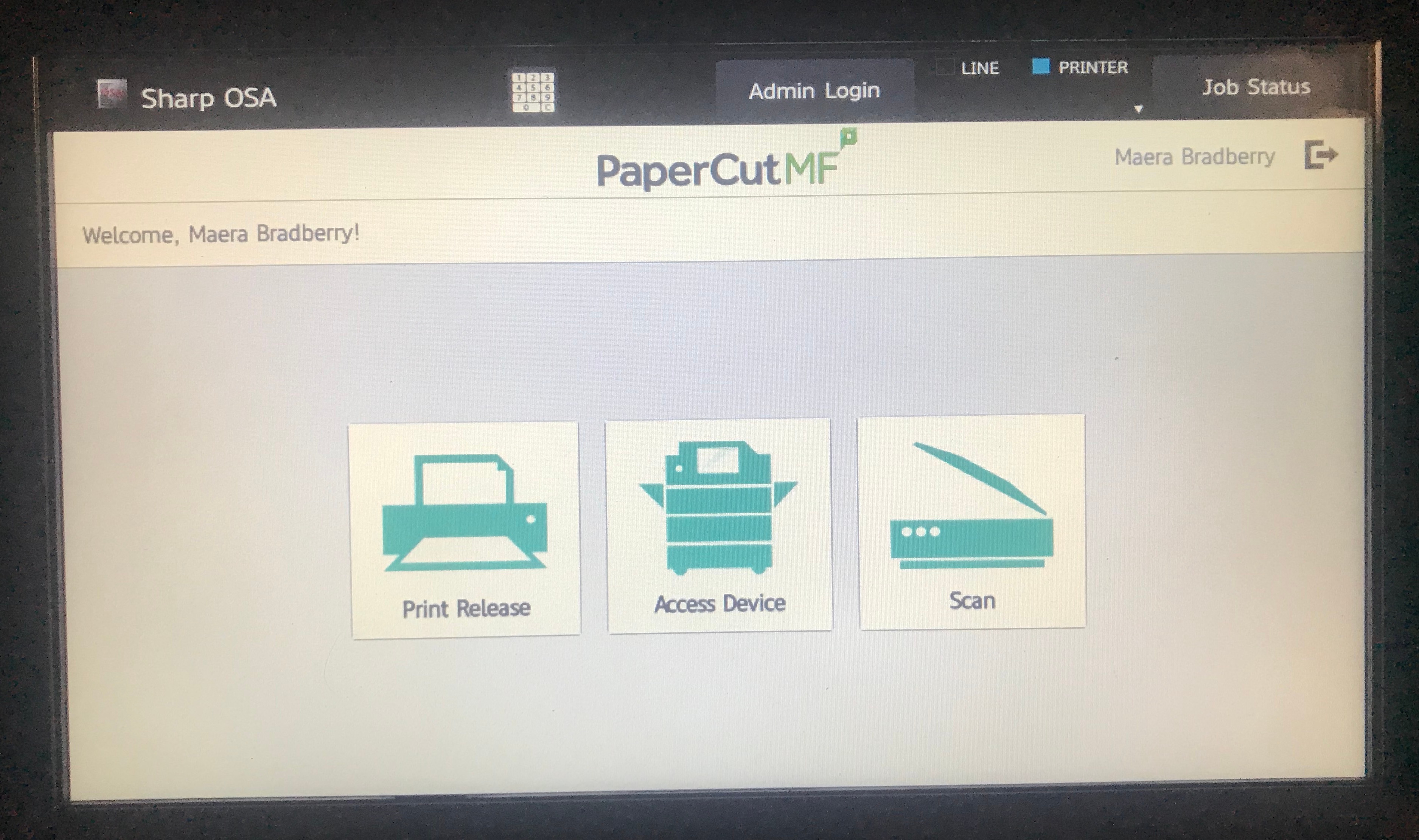 Welcome screen on copier