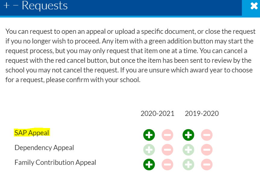 green plus buttons for SAP Appeal