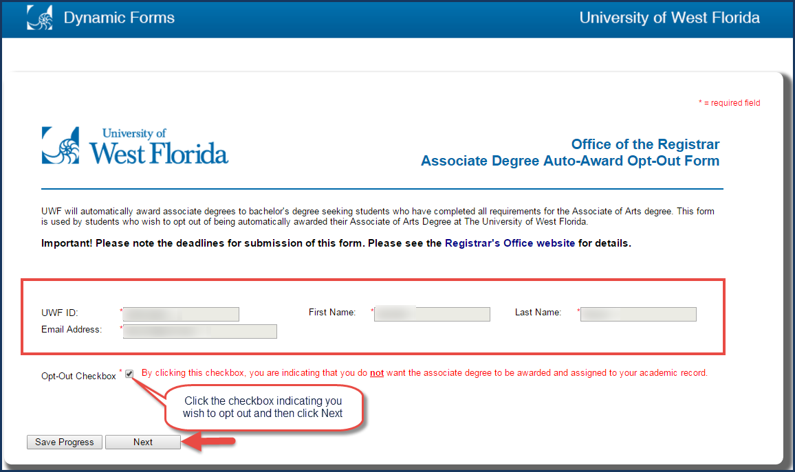 Image of A.A. Degree Auto Award Opt Out dynamic form