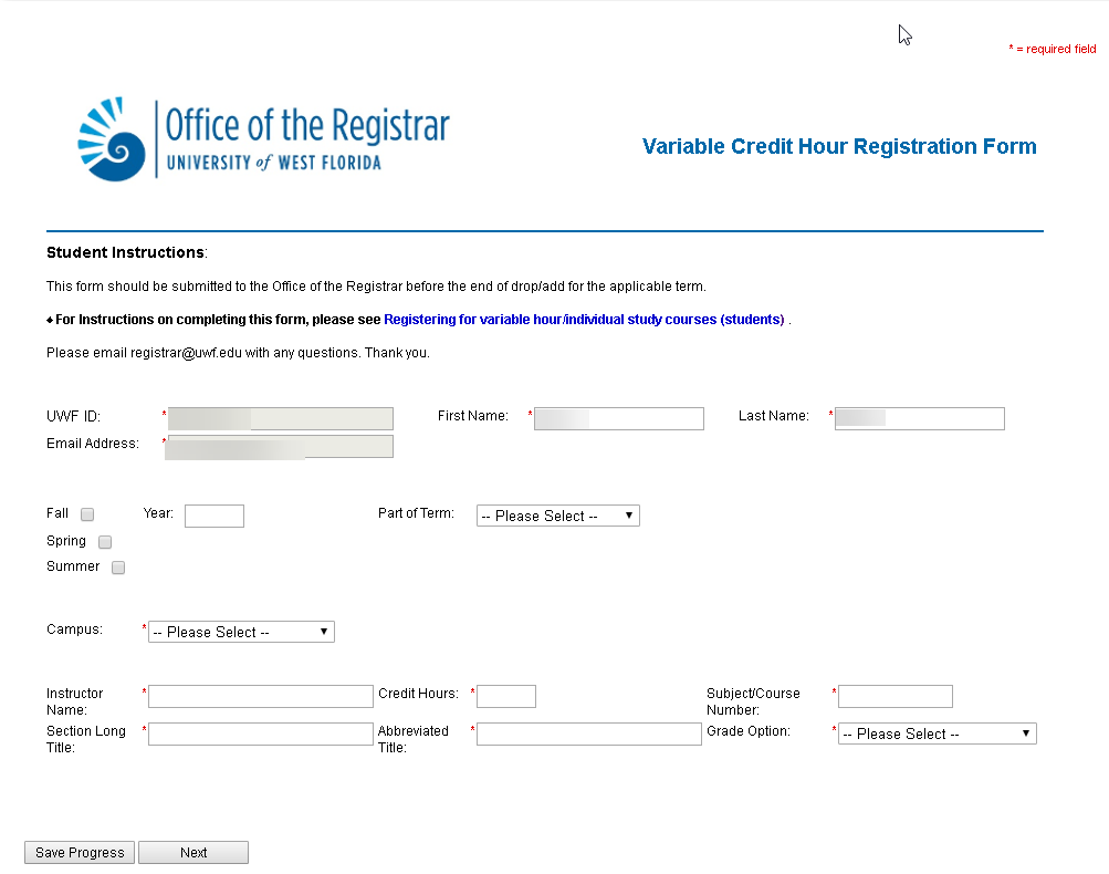 page 1 of variable hour form