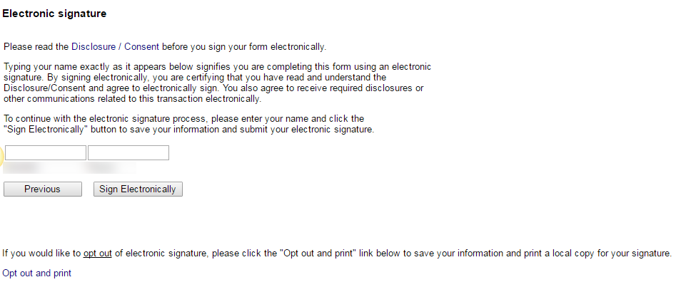 Image of electronic signature page in variable credit hour form