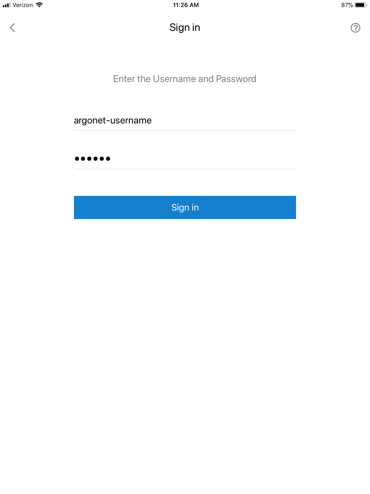 fields for username and password