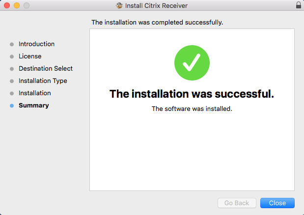 screenshot of Citrix successful installation window