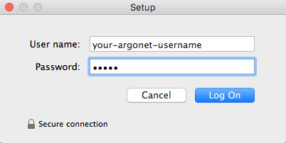 username and password fields