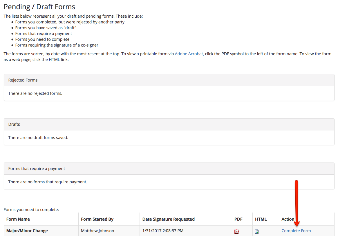 'Complete Form' link