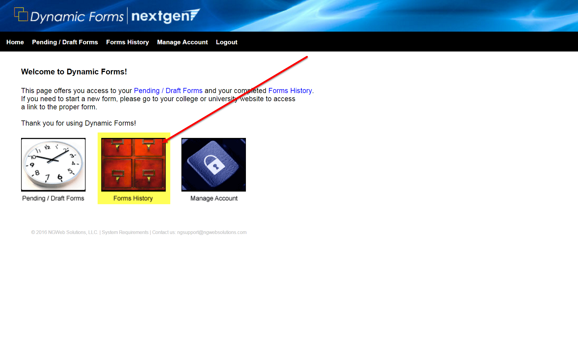 Screenshot of Forms History icon