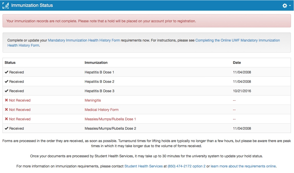 waiving immunization requirements via myuwf for online students
