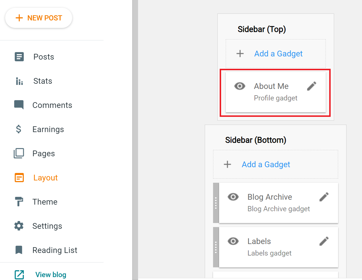 Managing About Me section for blog