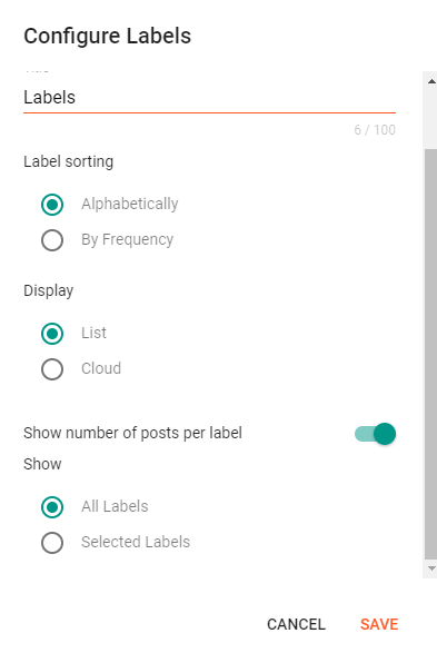 Label configuration in Blogger.com