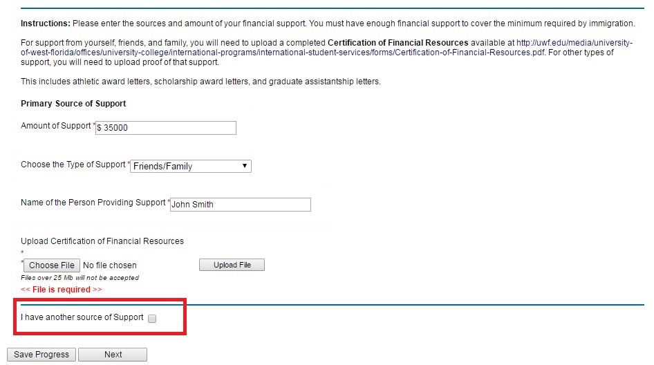 checkbox to indicate multiple sources of support