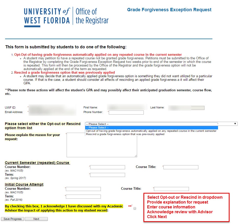 image of dynamic form - page 1 - enter course information