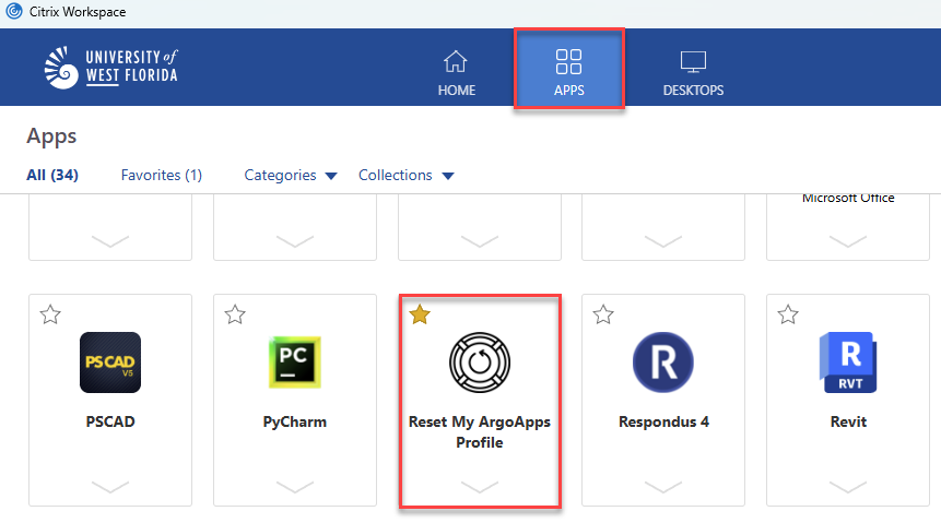 Screenshot of Reset My ArgoApps Profile tool in ArgoApps