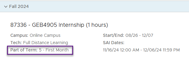Part of Term in Classmate for instructors