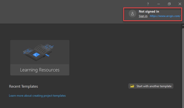 Image showing if the user is signed into their account in ArcGIS Pro