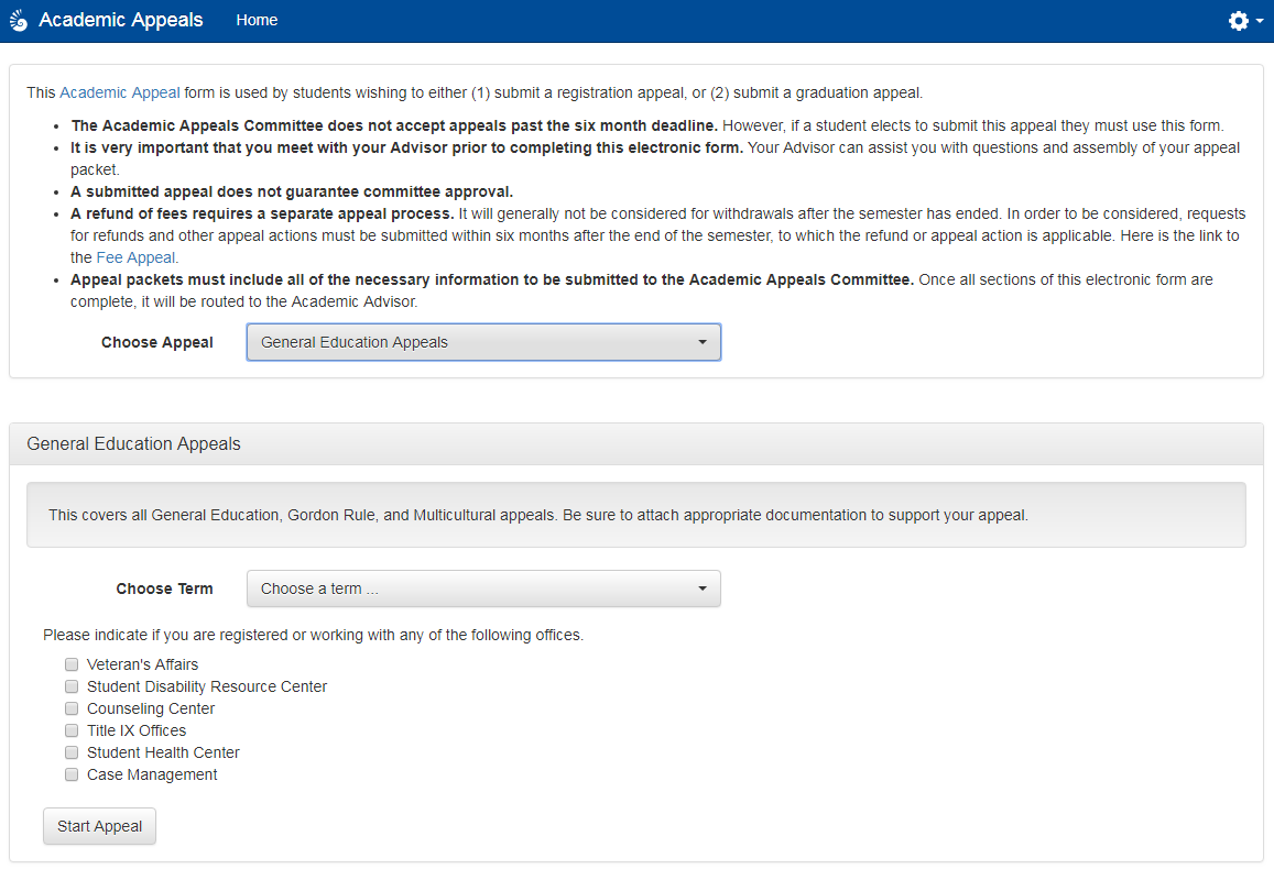 General Education Appeals option