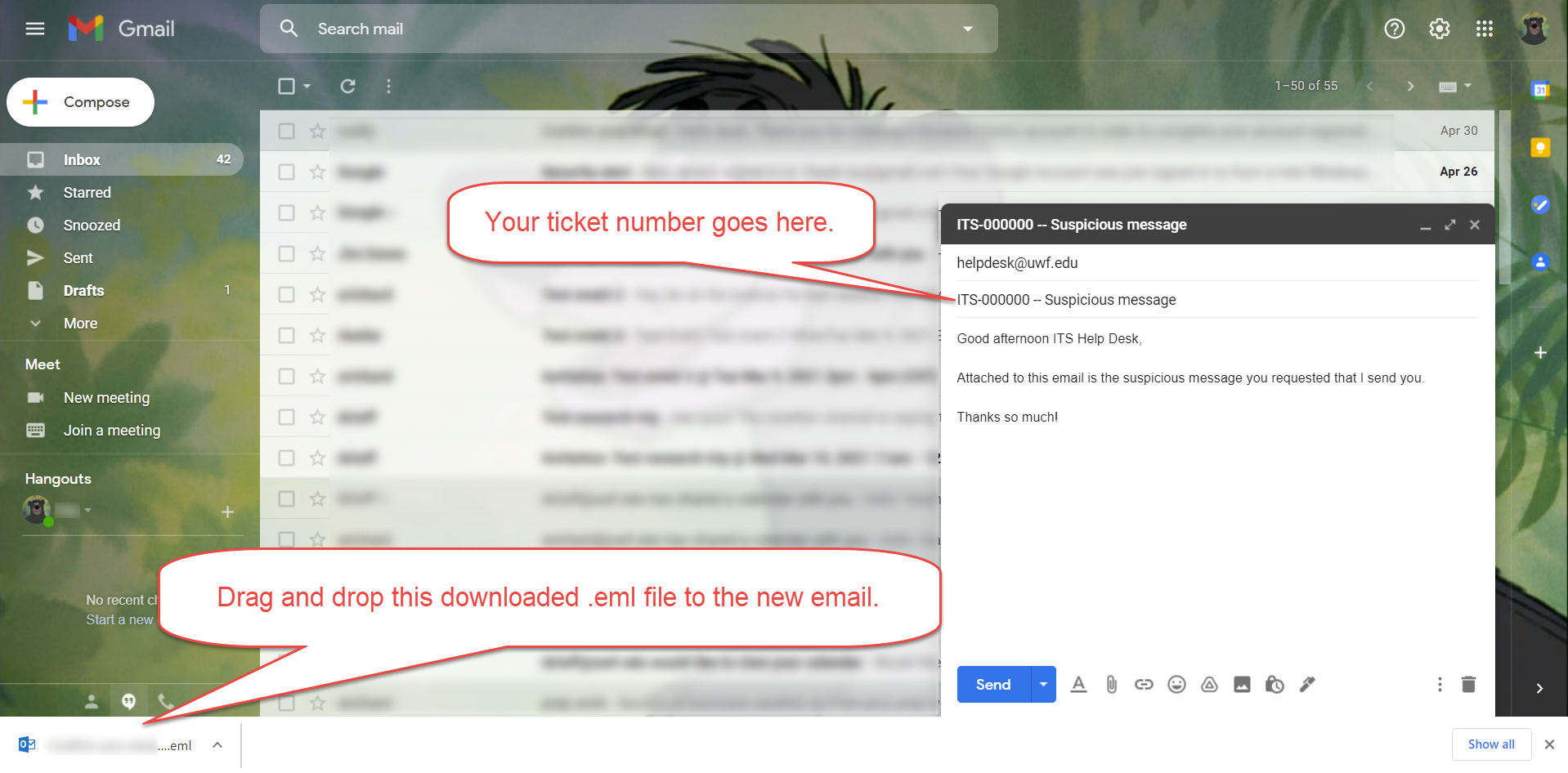 dragging and dropping downloaded .eml file to new email message