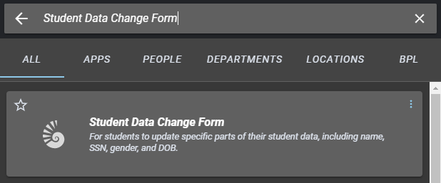 UWF Public Knowledge Base > Changing your name, social security number, or date of birth > 1.png Student Data Change Form app