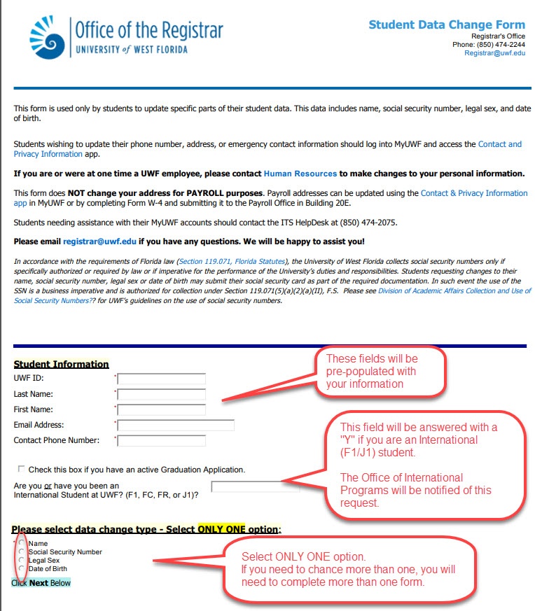 Student Data Change Form