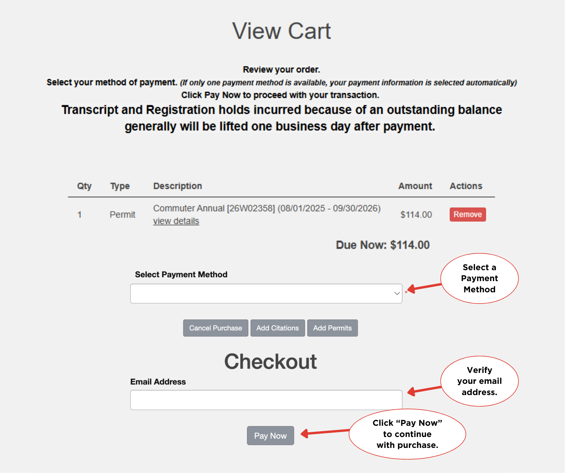 payment method dropdown