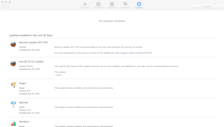 UWF Public Knowledge Base > Updating Your Mac > unnamed (1).png No Updates Available message