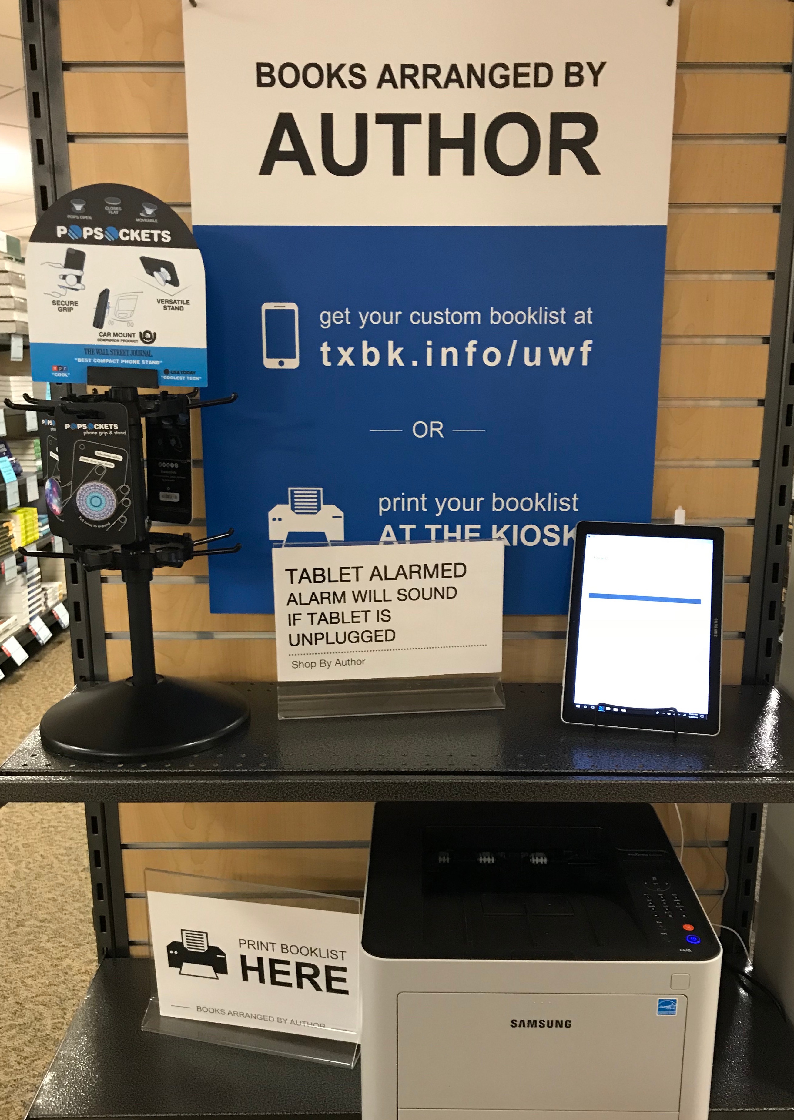 Photo of kiosk in UWF Bookstore, Commons, building 22, UWF Pensacola campus