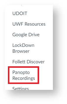 Panopto Recordings option