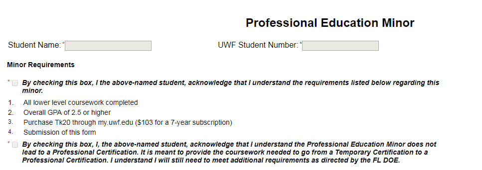Minor Requirements section