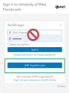 Image showing to login into ArcGIS with ArgoNet credentials