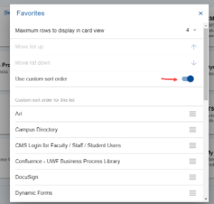 'Use custom sort order' toggle