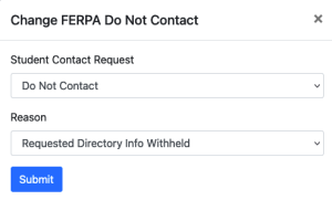 Contact options for student